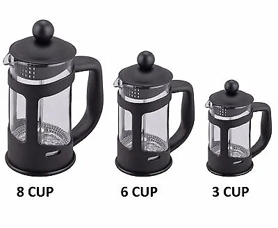 Serving Cafetiere Coffee Maker Mixer Plunger Press Glass Pitcher 3 4 6 & 8 Cup  • £9.99