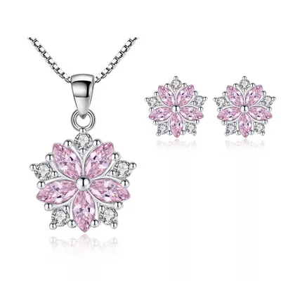 £4.47 • Buy Crystal Pendant Necklace 925 Sterling Silver Stud Earrings Womens Jewellery Gift