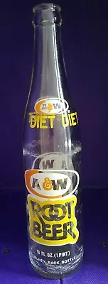 Rare Vintage A & W Diet Root Beer Clear Glass 16 Oz  Return For Refund  Bottle • $29.98