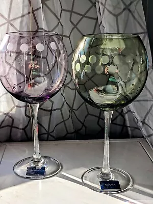 Set Of 2-CHEERS PASTEL BALLOON WINE GOBLETS MIKASA 9.25  Tall Crystal Etched NWT • $49