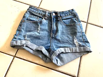 Supre Womens Shorts Blue Distressed Denim Stretch Size 6 • $10.94