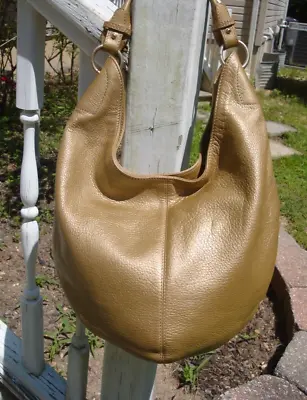 HOBO INTERNATIONAL Metallic Gold Leather Bucket Handbag Tote Shoulder Boho Large • $39.99