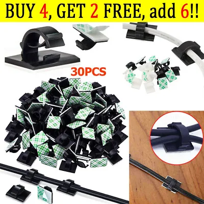 30x Mini Self Adhesive Car Wire Clips Rectangle Tie Sticker Cable Cord Holder # • £3.11