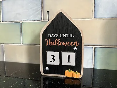 £9.95 • Buy Days Until Halloween - Spider & Pumpkin Wooden House Countdown Block Calendar