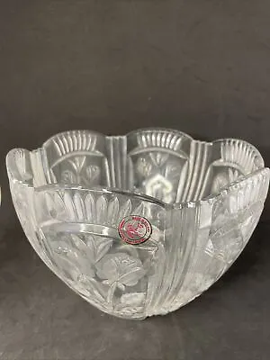 Polish Lead Crystal Etched Floral Bowl Large Clear Centerpiece Fruit Bowl • $25
