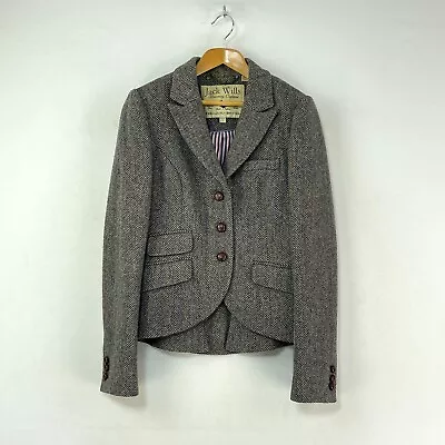 Jack Wills Tweed Jacket Womens 6 8 Brown Grey Wool Country Hacking Blazer • £55