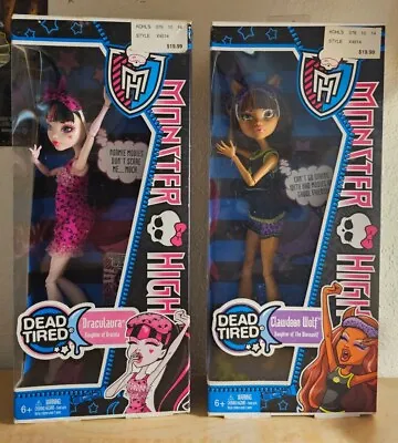 Monster High Dead Tired Clawdeen & Draculaura 2012 Dolls RARE NIB • $135