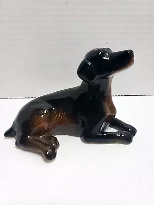 Vintage Black Brown Labrador Dog Ceramic Figurine • $20