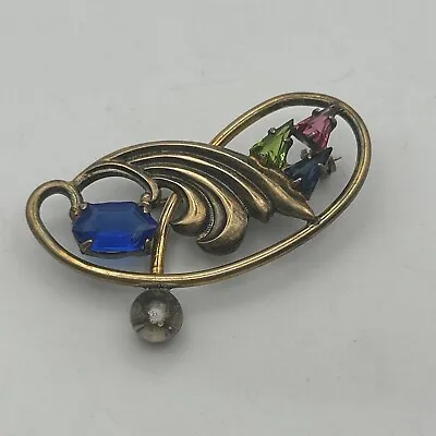 Vintage Symmetalic Sterling & 14k Brooch With Multicolor Stones • $30