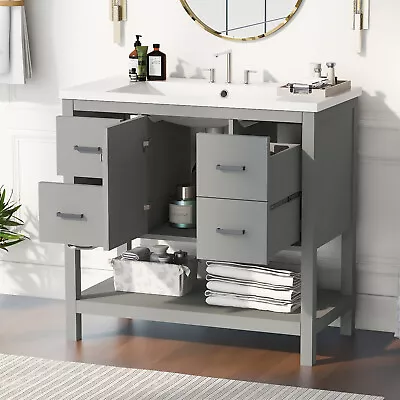 36  Bathroom Vanity With Single Resin Sink Bathroom Cabinet With Drawers • $289