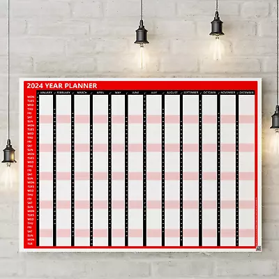 2024 A2 Full Year Wall Planner Red Calendar Home Office Work *PRICE DROP*A • £4.99