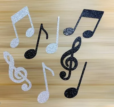£5 • Buy Musical Note Cupcake Cake Topper Decoration - Black & Silver Glitter - Set Of 12