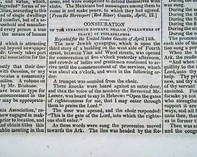 Congregation Rodeph Shalom Jewish Synagogue MILLERITES Millerism 1843 Newspaper • $88