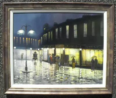 Barry Hilton - Original Oil Painting - Street Scene At Night. • £695