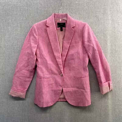 J Crew Campbell Linen Blazer Jacket Womens Size 0 Pink Button Barbie Ladies • $39.88