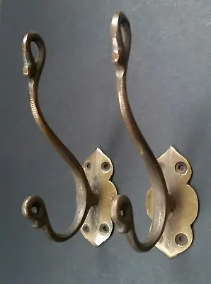 2 X Lg Solid Brass Vintage Antique Style Ornate Double Coat Hat Hooks 6  #C11 • $29.95