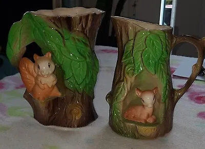 Vintage Kitsch Vase X2 Eastgate Pottery  Woodland Animals Deersquirrel  • £7.99