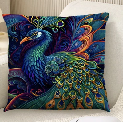 £5.99 • Buy Green & Blue Peacock Feather TROPICAL PRINT  CUSHION COVER 45 X 45 Room Decor