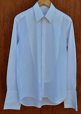 PISCADOR - GENTS SILVER WHITE SPOTTED EVENINGWEAR WHITE SHIRT Size 16 • £20