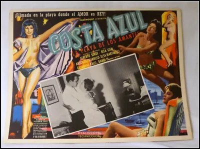 Vintage Original Mexican Lobby Movie Card/Poster  Costa Azul  16 X 12 In #R1147 • $29.99