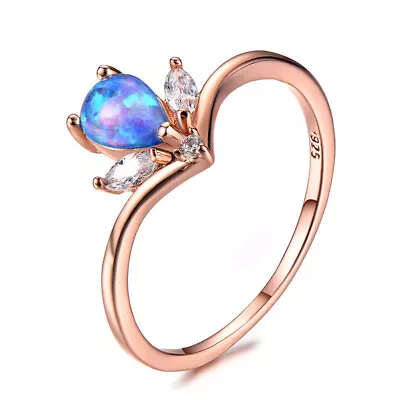 Vintage Rose Gold Blue Simulated Opal Ring Anniversary Jewelry Size 6 • $0.22