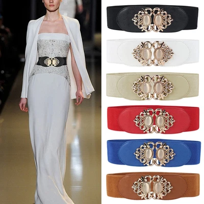 Womens Dress Coat Waistband Waist Belt Retro Wide Buckle Elastic Stretch Wrap • £3.07