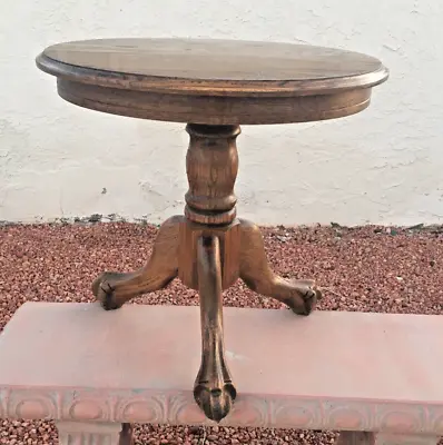 Solid Oak Pedestal End Accent Table Vtg Antique Carved Feet Skirted Furniture • $199.98