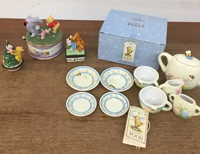 Classic Pooh Mini Porcelain Tea Figurines Music Box Lot Of Classic Pooh AR364 • $50.95