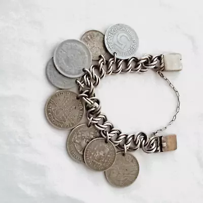 Vintage Double Chain Silver 8 International Coin Bracelet • $120.30