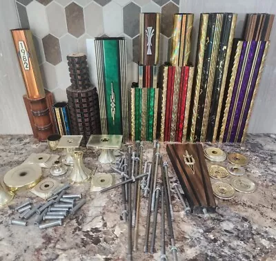 Vintage Lot Of Trophy Column Parts Wood Metal Plastic Center Caps Rods  • $30