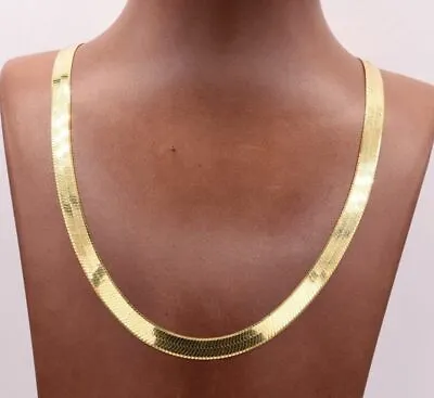 7mm Flexible Herringbone Chain Necklace Solid 14K Yellow Gold Plated Silver 925 • $137.49