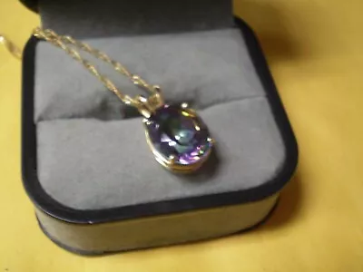 14K Yellow Gold Ladies Link Necklace W/14K Mystic Topaz Pendant      3.4 Grams • $249.99