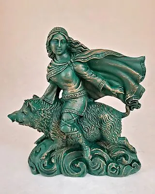 $72 • Buy Freya Statue Norse Goddess On Boar Gypumstone Handmade Altar Idol  5.5 