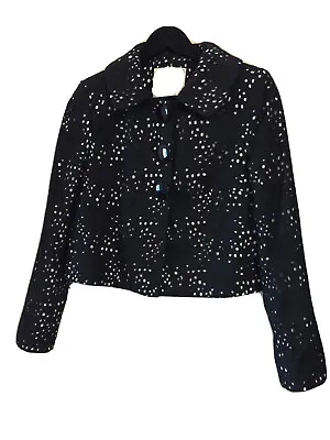 Milly N.y. Black Eyelet Black Embroidered Floral Cropped Jacket 100% Cotton S 6 • $55