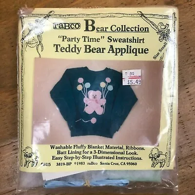 Vintage RaBco Sweatshirt Applique Kit #815 Teddy Bear Size Small  Party Time  • $9.99