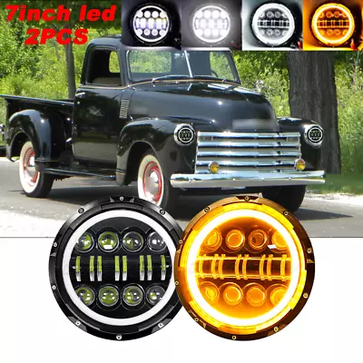 FIT 1967-1972 Chevy C10 Pair 7 Inch LED Headlights Round DOT Approved Hi-Lo Lamp • $85.99