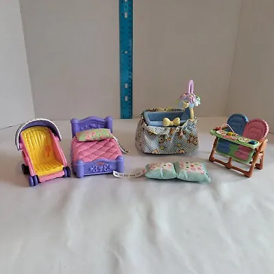 Fisher Price Doll House Furniture Bed Baby Crib Stroller Double Hi-Chair Pillows • $11.95