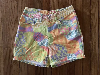 Ragged Priest Women's Colorful Wavy Checkered High Waist Shorts Size 28 NWOT • £40.50