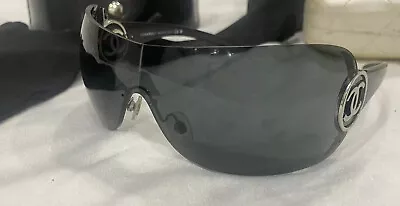CHANEL Sunglasses AUTHENTIC Mask 4145 VTG Shield Black Silver CC Ch4145 • $300
