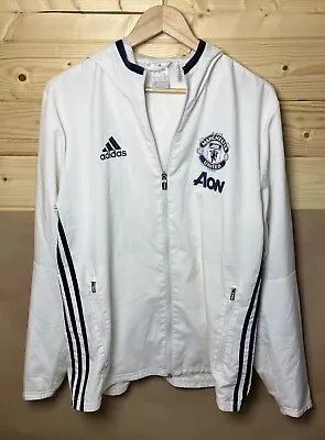 Manchester United Soccer Retro Track Suit Top Jacket Cream White Size Medium VGC • £29.98