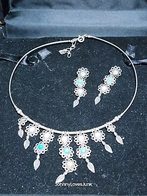 QT Quoc Sterling Silver/MOP/Turquoise Choker Necklace/Earring Set Marked/Tested+ • $100