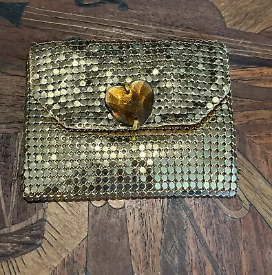 Vintage Gold Mesh Small Coin Wallet Clutch With Heart • $15