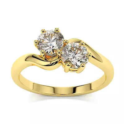 2.00 CT Round Diamond Two Stone Wedding Engagement Ring Yellow Gold Finish • £87