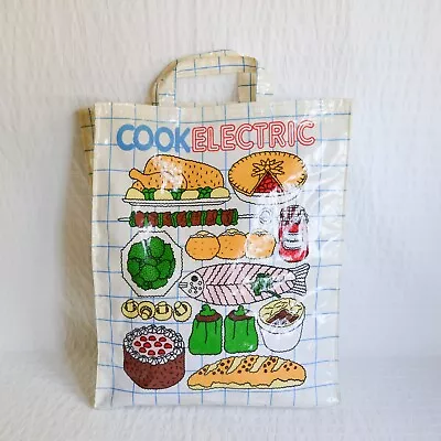 Vintage Cook Electric Oilcloth Shopping Bag 1970's Food Design Grid Pattern • £18