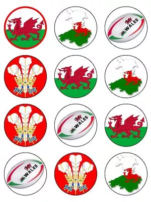 Wales Rugby Ball Welsh Dragon Edible Cupcake Toppers Wafer Or Icing X12 • £5.91