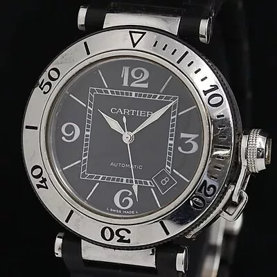 Cartier Men's Pasha Sea Timer 2790 Black Automatic Watch St.Steel Date • $0.99