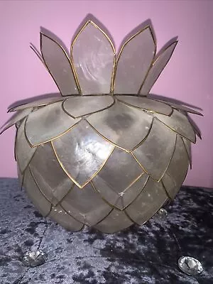 Vintage Capiz Shell Artichoke Pendant Lamp Shade & Crown MCM Art Deco Boho Tiki • £4.99