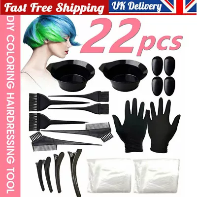 22Pcs Hair Dye Kit Colouring Bleaching Mixing Bowl And Brush Set Comb Tinting • £6.89