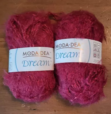 2 Skeins Coats Moda-Dea Dream Yarn Raspberry 3773 • $8.95