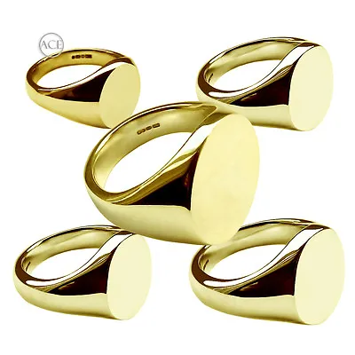 18ct Solid Yellow Gold Signet Rings Oval 750 UK Hallmarked Family Crest Rings • £875.39